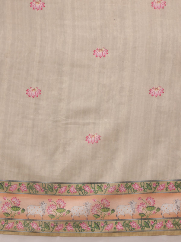 Green Cotton Blend Digital Print Animal Print Saree with Unstitched Blouse - Hiral Fashion | Grocsy