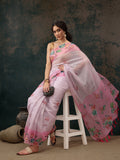 Light Pink Cotton Blend Digital Print Animal Print Saree with Unstitched Blouse - Hiral Fashion | Grocsy