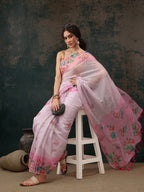 Light Pink Cotton Blend Digital Print Animal Print Saree with Unstitched Blouse - Hiral Fashion | Grocsy