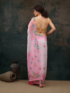 Light Pink Cotton Blend Digital Print Animal Print Saree with Unstitched Blouse - Hiral Fashion | Grocsy