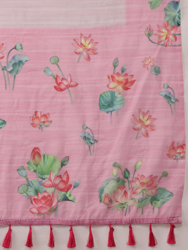 Light Pink Cotton Blend Digital Print Animal Print Saree with Unstitched Blouse - Hiral Fashion | Grocsy
