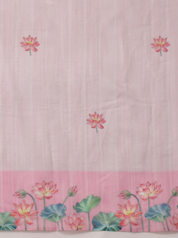 Light Pink Cotton Blend Digital Print Animal Print Saree with Unstitched Blouse - Hiral Fashion | Grocsy