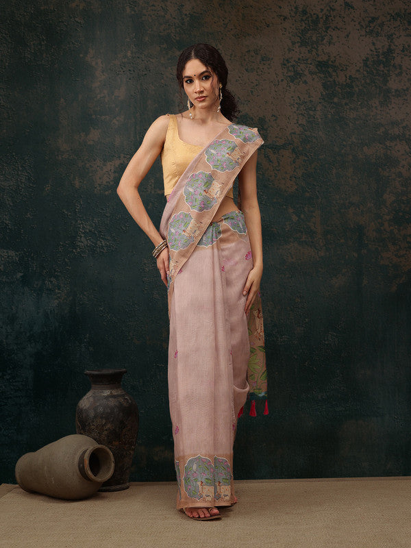 Lavender Cotton Blend Digital Print Animal Print Saree with Unstitched Blouse - Hiral Fashion | Grocsy