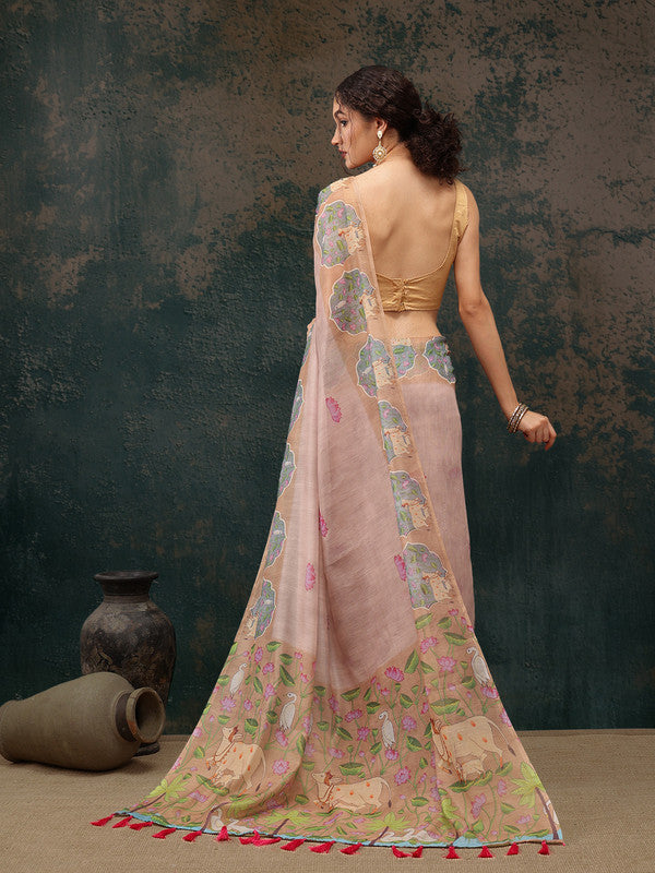 Lavender Cotton Blend Digital Print Animal Print Saree with Unstitched Blouse - Hiral Fashion | Grocsy