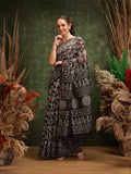 Hiral Fashion Black Chanderi Cotton Blend Abstract Digital Printed Saree | Grocsy
