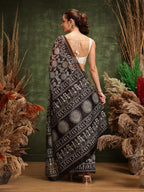 Hiral Fashion Black Chanderi Cotton Blend Abstract Digital Printed Saree | Grocsy