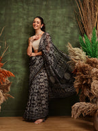 Hiral Fashion Black Chanderi Cotton Blend Abstract Digital Printed Saree | Grocsy