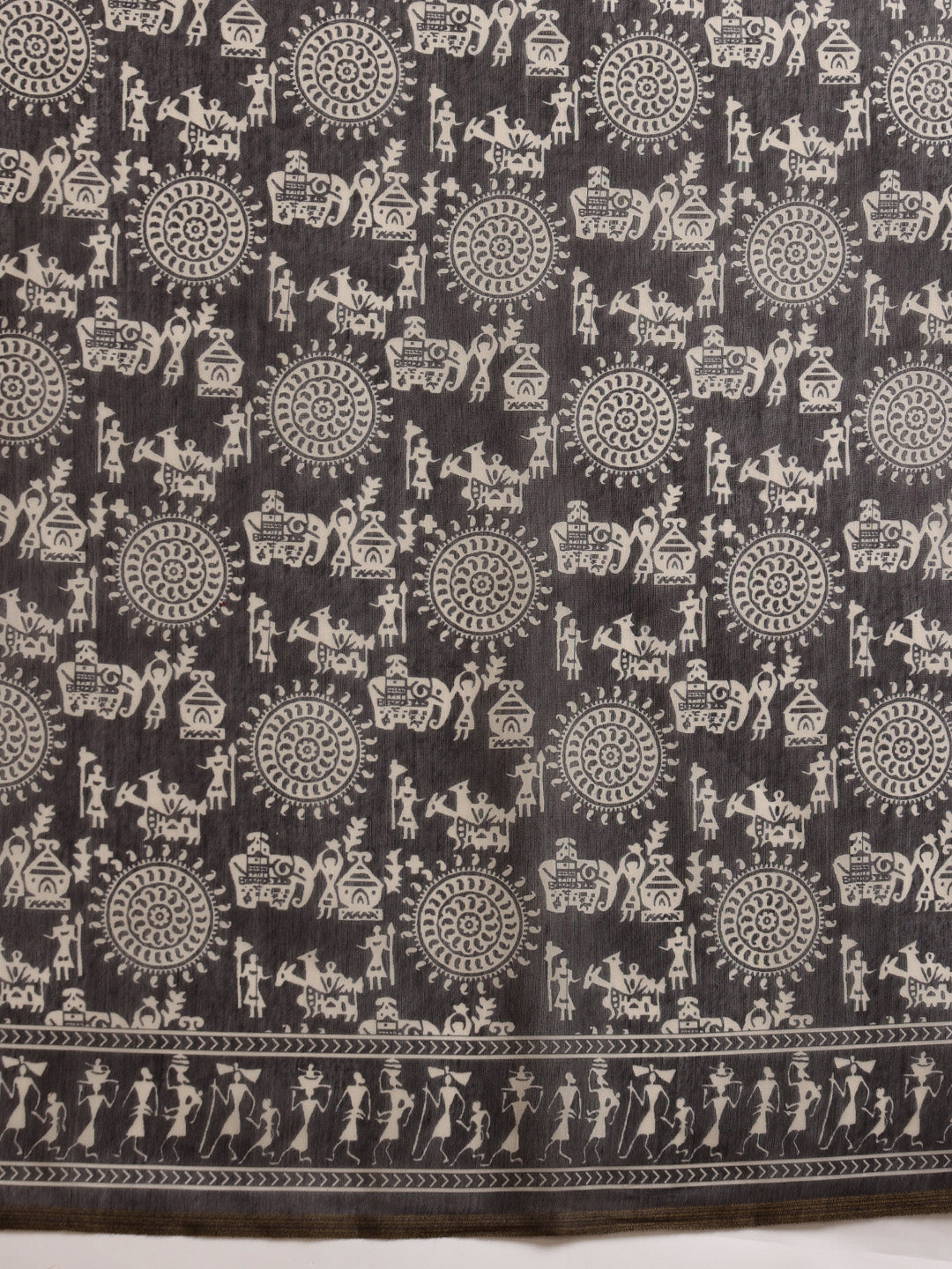 Hiral Fashion Black Chanderi Cotton Blend Abstract Digital Printed Saree | Grocsy