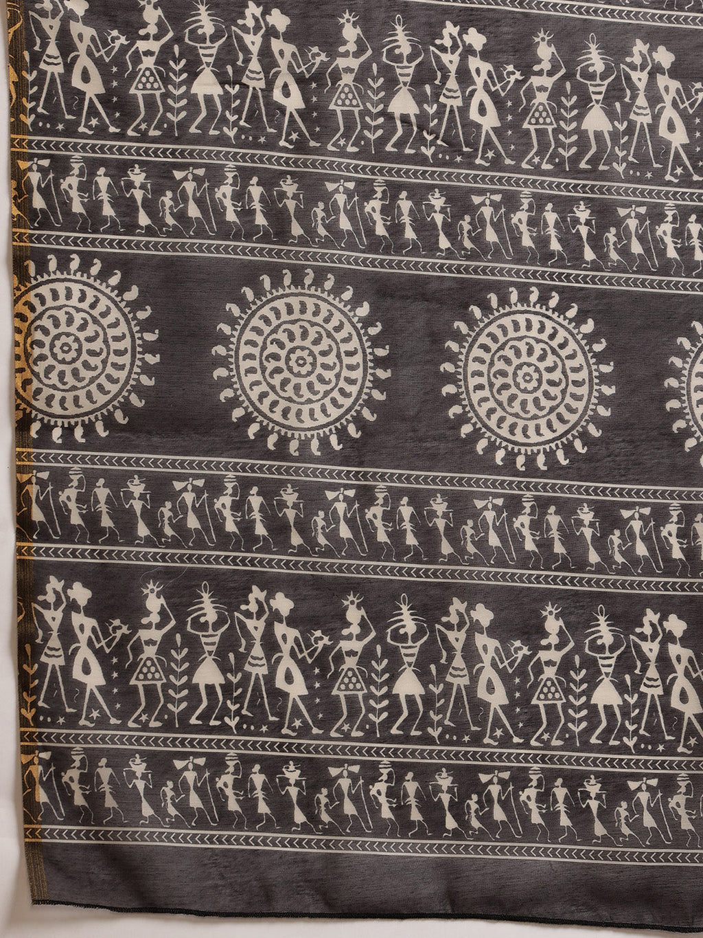 Hiral Fashion Black Chanderi Cotton Blend Abstract Digital Printed Saree | Grocsy