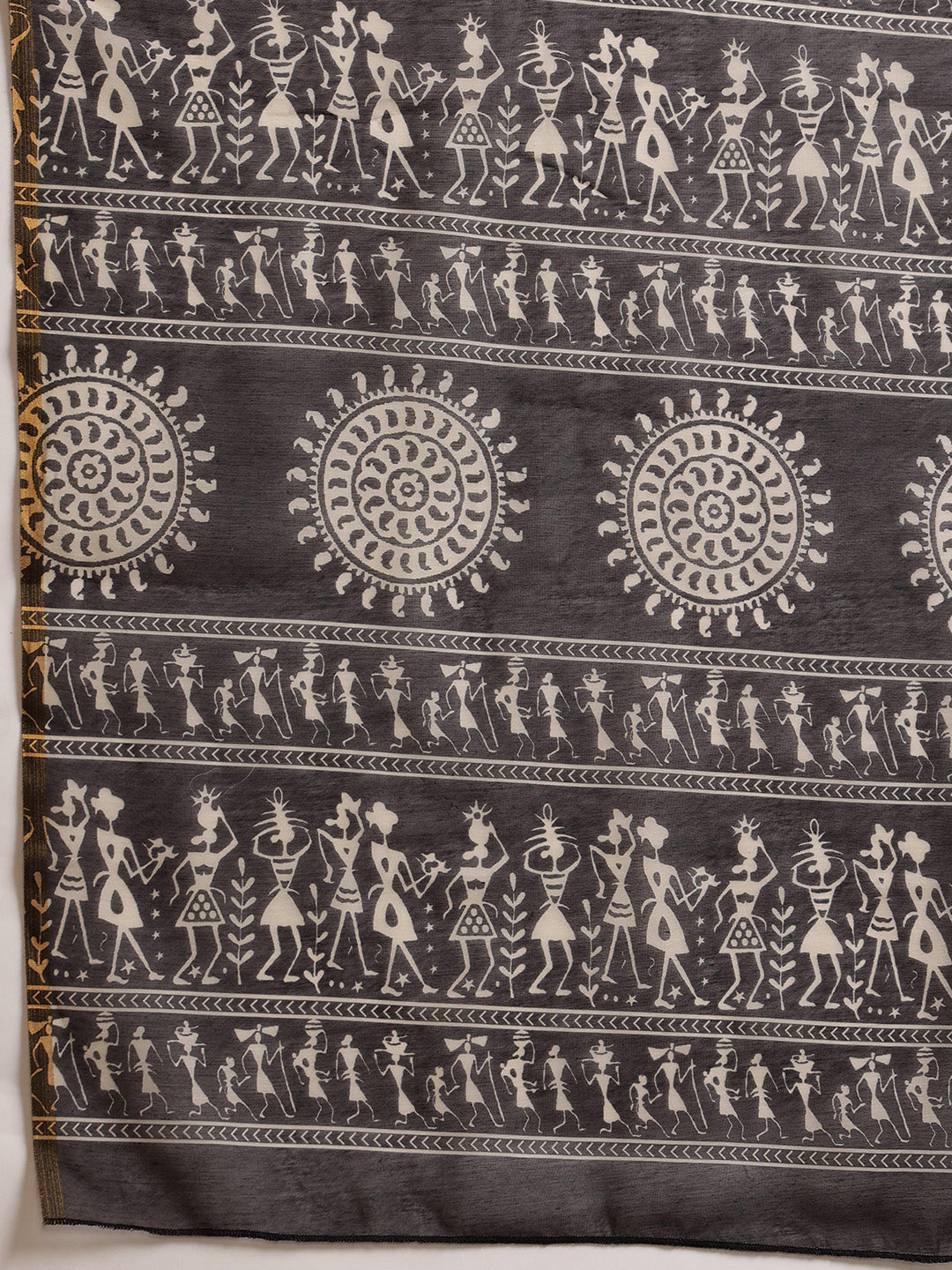 Hiral Fashion Black Chanderi Cotton Blend Abstract Digital Printed Saree | Grocsy