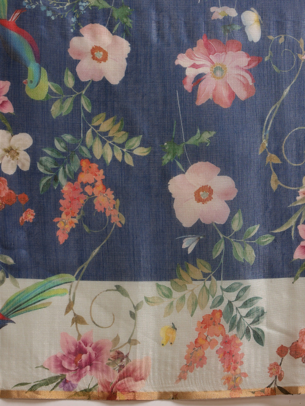 Hiral Fashion Blue Chanderi Cotton Blend Floral Digital Printed Saree | Grocsy