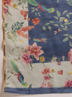Hiral Fashion Blue Chanderi Cotton Blend Floral Digital Printed Saree | Grocsy