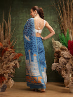 Hiral Fashion Blue Chanderi Cotton Blend Abstract Digital Printed Saree | Grocsy