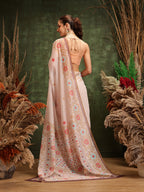 Hiral Fashion Peach Chanderi Cotton Blend Floral Digital Printed Saree | Grocsy