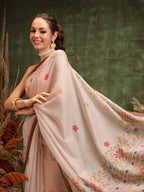 Hiral Fashion Peach Chanderi Cotton Blend Floral Digital Printed Saree | Grocsy