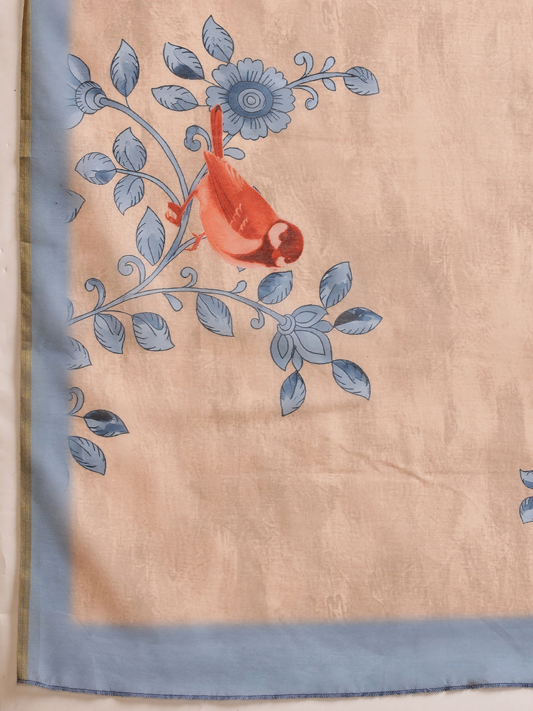 Hiral Fashion Beige Chanderi Cotton Blend Floral Digital Printed Saree | Grocsy