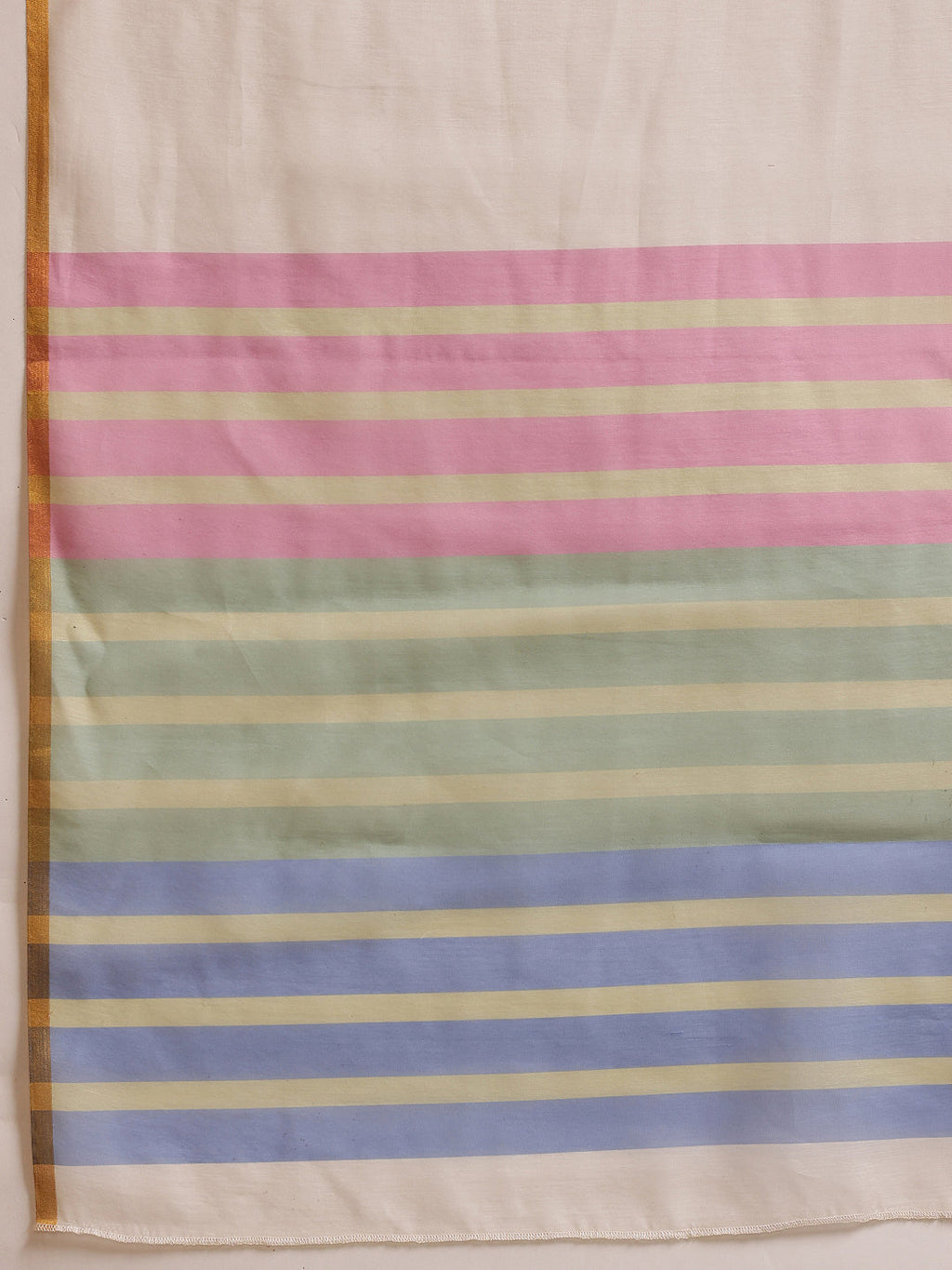 Hiral Fashion White Chanderi Cotton Blend Stripes Digital Printed Saree | Grocsy