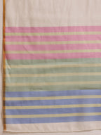 Hiral Fashion White Chanderi Cotton Blend Stripes Digital Printed Saree | Grocsy