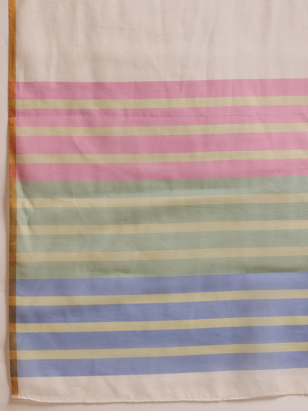 Hiral Fashion White Chanderi Cotton Blend Stripes Digital Printed Saree | Grocsy