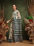 Hiral Fashion Off White Chanderi Cotton Blend Abstract Digital Printed Saree | Grocsy