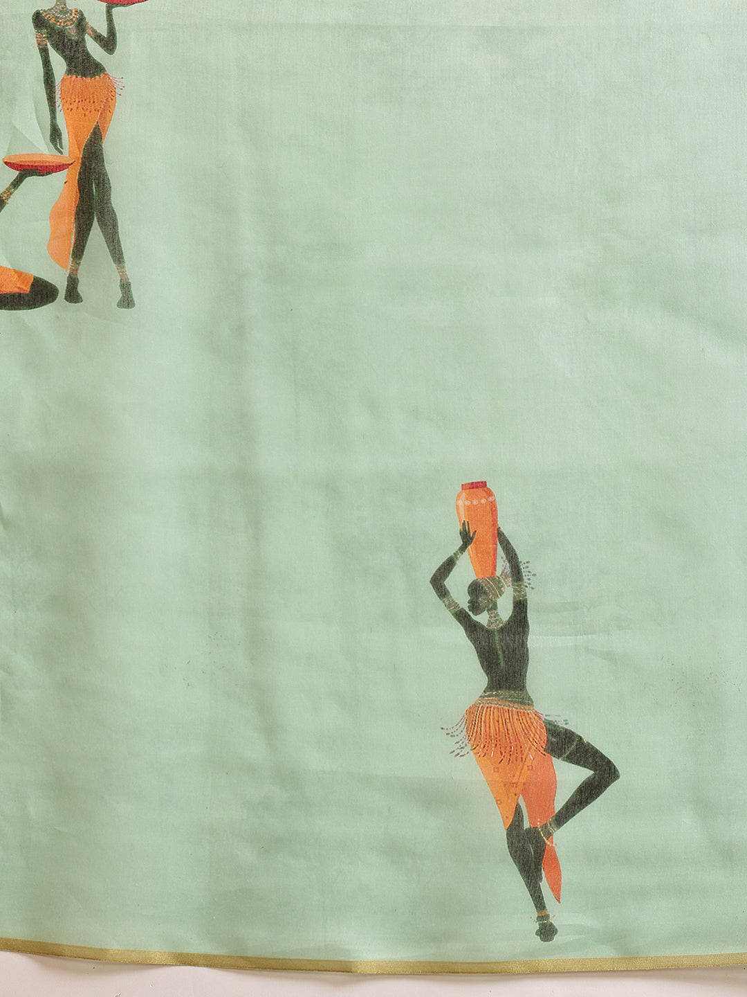 Hiral Fashion Green Chanderi Cotton Blend Abstract Digital Printed Saree | Grocsy