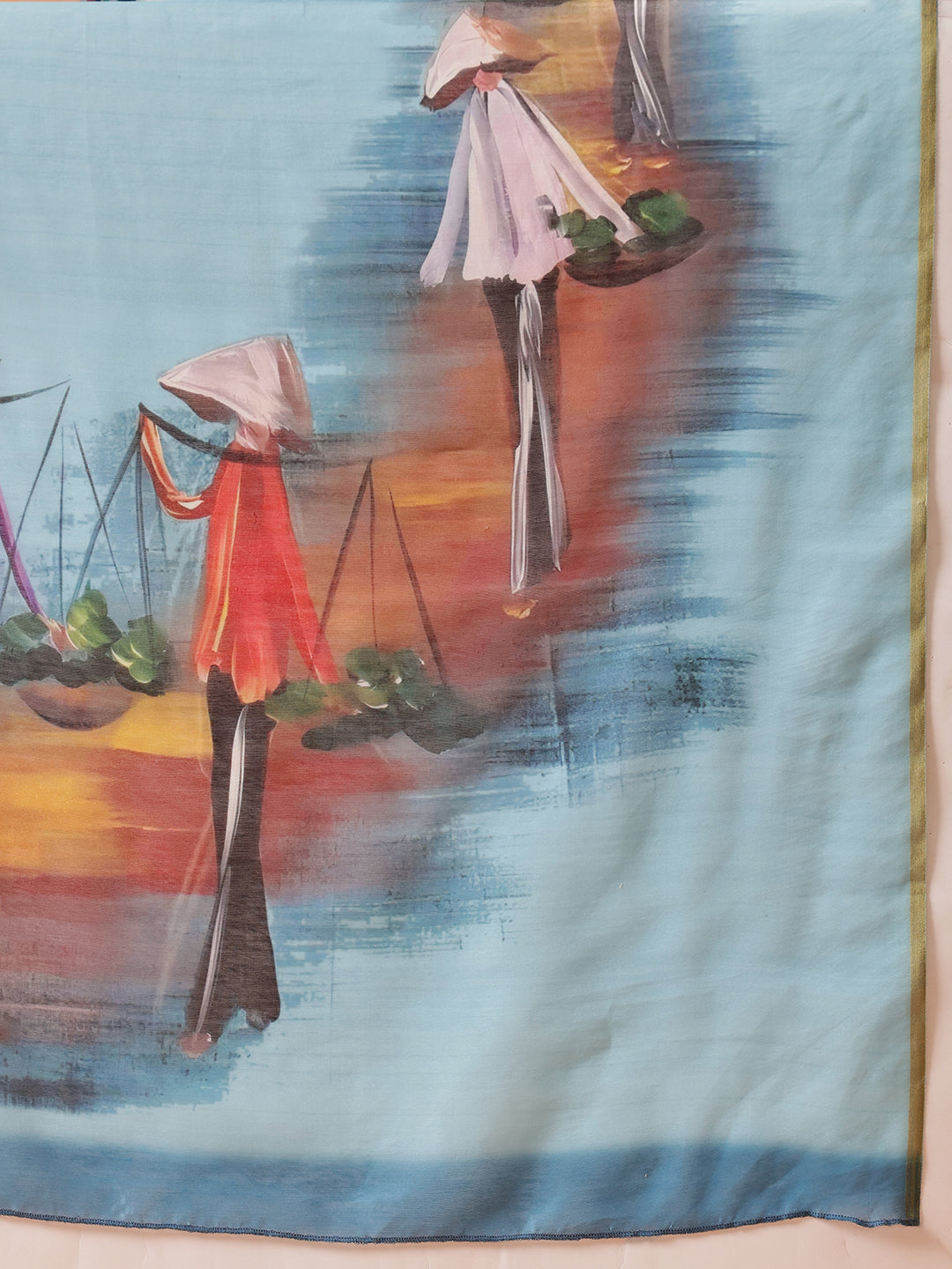 Hiral Fashion Blue Chanderi Cotton Blend Abstract Digital Printed Saree | Grocsy