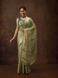 Green Cotton Woven Zari Design Floral Saree with Unstitched Blouse - Hiral Fashion | Grocsy