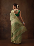 Green Cotton Woven Zari Design Floral Saree with Unstitched Blouse - Hiral Fashion | Grocsy