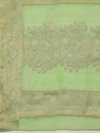Green Cotton Woven Zari Design Floral Saree with Unstitched Blouse - Hiral Fashion | Grocsy