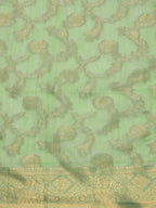 Green Cotton Woven Zari Design Floral Saree with Unstitched Blouse - Hiral Fashion | Grocsy