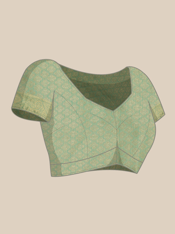 Green Cotton Woven Zari Design Floral Saree with Unstitched Blouse - Hiral Fashion | Grocsy