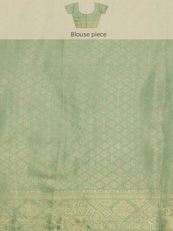 Green Cotton Woven Zari Design Floral Saree with Unstitched Blouse - Hiral Fashion | Grocsy
