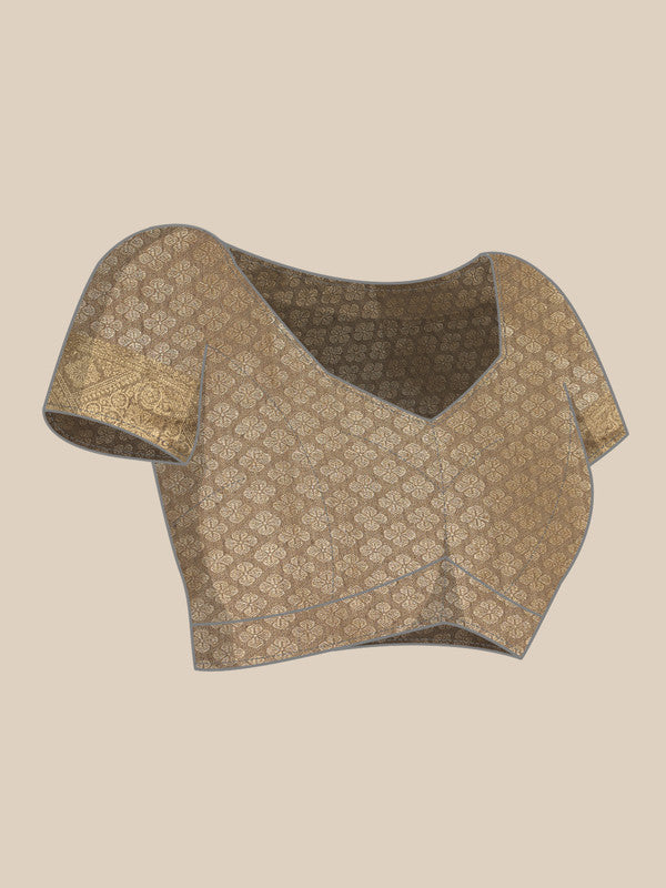 Gray Cotton Woven Zari Design Floral Saree with Unstitched Blouse - Hiral Fashion | Grocsy