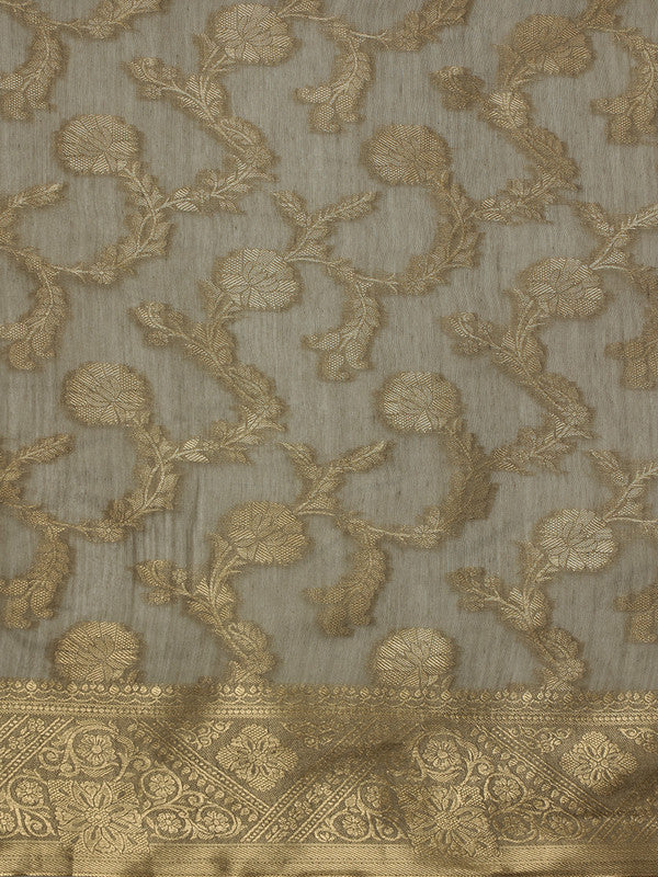 Gray Cotton Woven Zari Design Floral Saree with Unstitched Blouse - Hiral Fashion | Grocsy