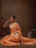 Peach Cotton Woven Zari Design Floral Saree with Unstitched Blouse - Hiral Fashion | Grocsy