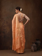 Peach Cotton Woven Zari Design Floral Saree with Unstitched Blouse - Hiral Fashion | Grocsy