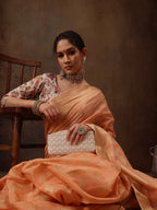 Peach Cotton Woven Zari Design Floral Saree with Unstitched Blouse - Hiral Fashion | Grocsy