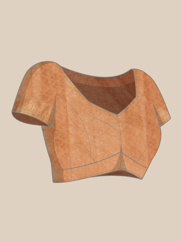 Peach Cotton Woven Zari Design Floral Saree with Unstitched Blouse - Hiral Fashion | Grocsy