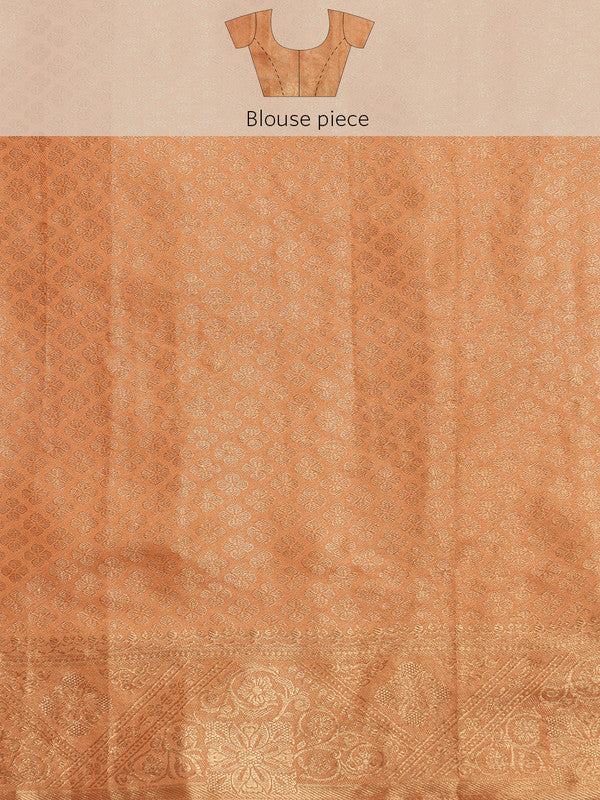 Peach Cotton Woven Zari Design Floral Saree with Unstitched Blouse - Hiral Fashion | Grocsy
