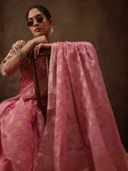 Pink Cotton Woven Zari Design Floral Saree with Unstitched Blouse - Hiral Fashion | Grocsy