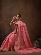 Pink Cotton Woven Zari Design Floral Saree with Unstitched Blouse - Hiral Fashion | Grocsy