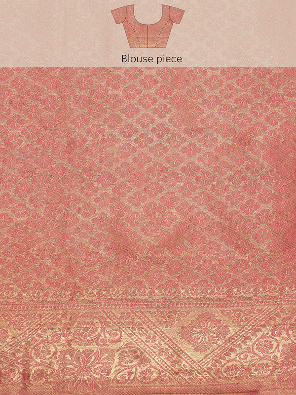 Pink Cotton Woven Zari Design Floral Saree with Unstitched Blouse - Hiral Fashion | Grocsy
