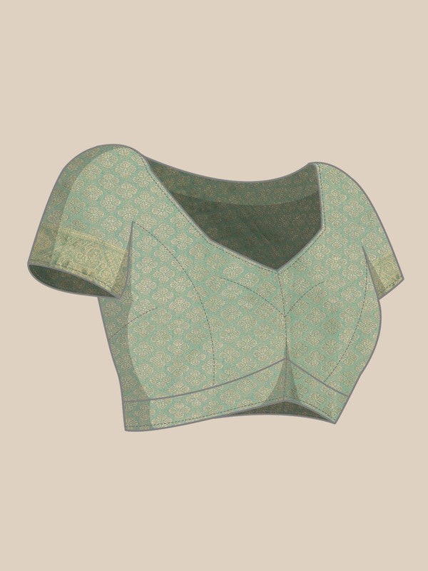 Turquoise Cotton Woven Zari Design Floral Saree with Unstitched Blouse - Hiral Fashion | Grocsy