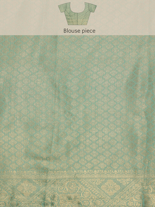 Turquoise Cotton Woven Zari Design Floral Saree with Unstitched Blouse - Hiral Fashion | Grocsy