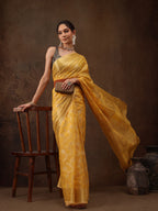 Yellow Cotton Woven Zari Design Floral Saree with Unstitched Blouse - Hiral Fashion | Grocsy