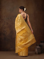 Yellow Cotton Woven Zari Design Floral Saree with Unstitched Blouse - Hiral Fashion | Grocsy