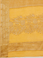 Yellow Cotton Woven Zari Design Floral Saree with Unstitched Blouse - Hiral Fashion | Grocsy
