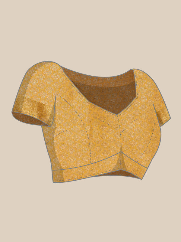Yellow Cotton Woven Zari Design Floral Saree with Unstitched Blouse - Hiral Fashion | Grocsy