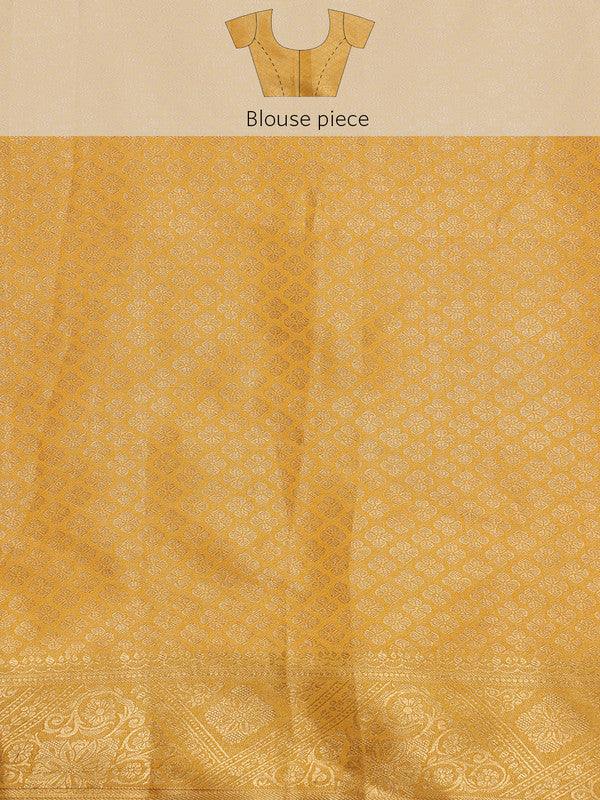 Yellow Cotton Woven Zari Design Floral Saree with Unstitched Blouse - Hiral Fashion | Grocsy