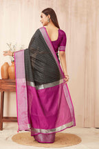 Hiral Fashion Black Banarasi Soft Silk Checks Zari Woven Saree | Grocsy